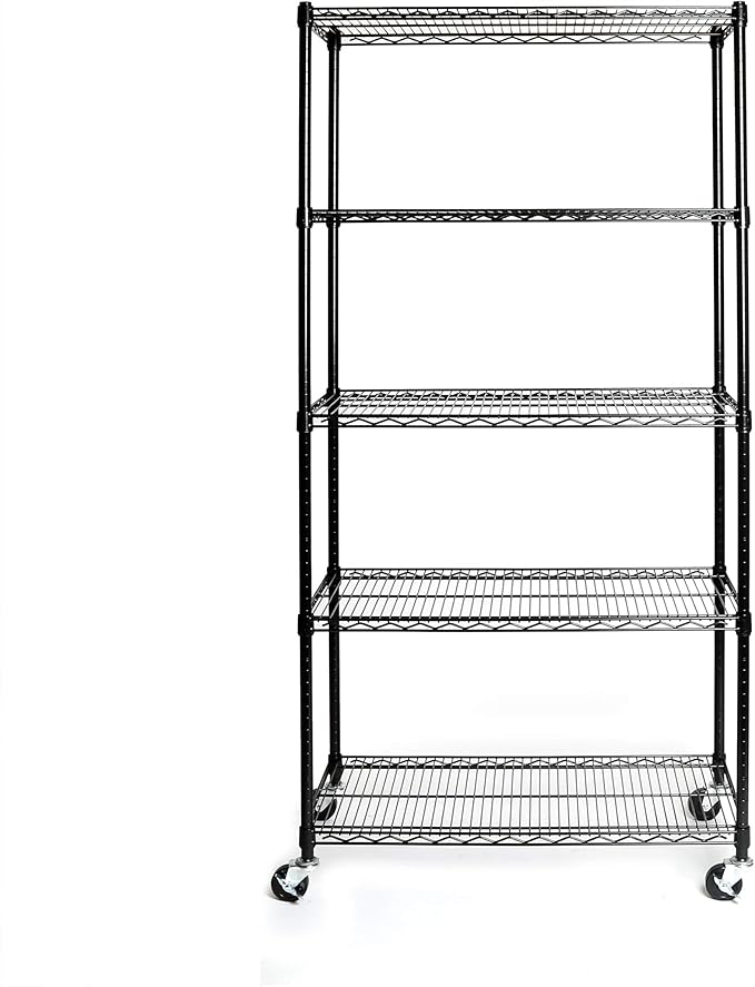 Seville Classics UltraDurable Heavy Duty NSF Solid Steel Wire Rack Storage Unit, Organizer for Garage, Warehouse, Office, Restaurant, Classroom, Kitchen, Black, 5-Tier Shelving, 36" W x 18" D