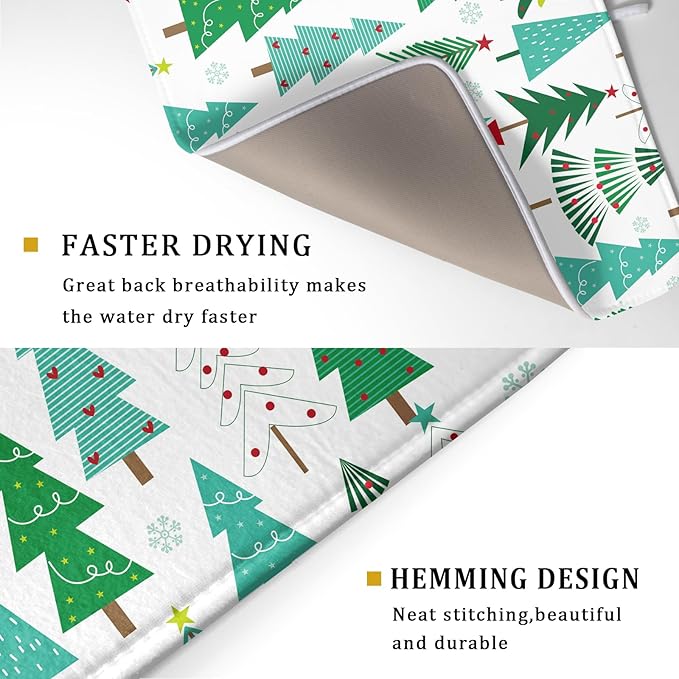 Green Trees Dish Drying Mat for Kitchen Counter Holiday Super Absorbent Reversible Microfiber Kitchen Countertop Protector Dishes Pad Large 18x24 inch