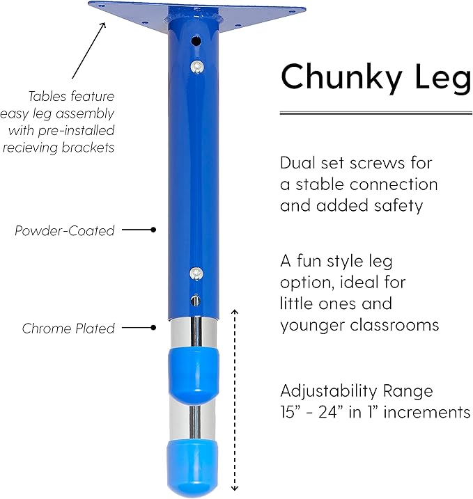 Factory Direct Partners FDP Rectangle Activity School and Classroom Kids Table (24 x 72 inch), Chunky Toddler Legs, Adjustable Table Height 15-24 inches - Maple Top and Blue Edge