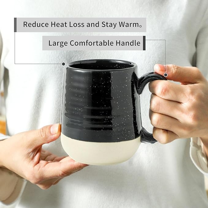 Hasense Coffee Mugs Ceramic, 15 oz Large Coffee Cups with Handle for Home and Office, Latte Mugs Set for Coffee, Tea, Hot Cocoa, Mocha, Black Coffee Cup Gift for Dad Mom, Dishwasher Microwave Safe