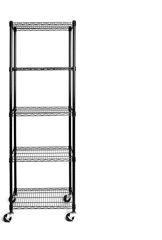 Seville Classics UltraDurable Heavy Duty NSF Solid Steel Wire Rack Storage Unit, Organizer for Garage, Warehouse, Office, Restaurant, Classroom, Kitchen, Black, 5-Tier Shelving, 24" W x 18" D