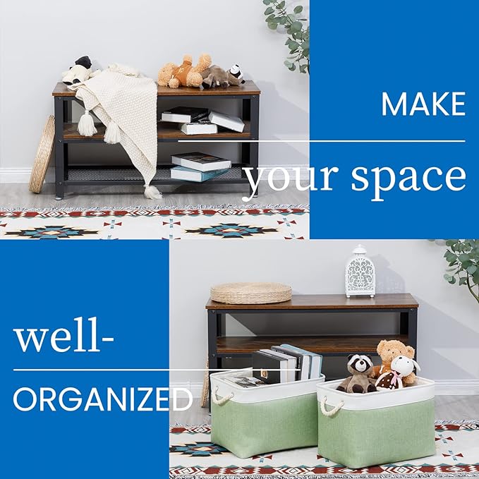 Bidtakay Baskets Fabric Closet Organizer Set of 2 Green Collapsible Storage Bins with Handles 16x12x12 in Large Decorative Tall Baskets for Shelves Nursery Baby Toys Storage Living Room Decor