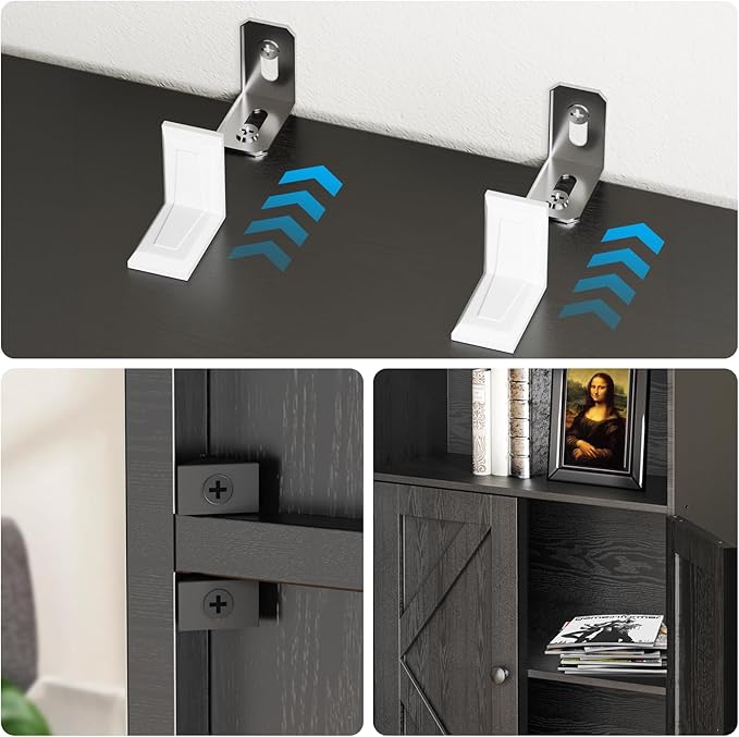 Tall Wooden Bookshelf with Cabinet and Doors – 70.86” Freestanding Tall Bookcase for Heavy Books, Living Room Storage, Home Office Shelf, Bedroom Organization – Vintage Black Wood Book Shelf