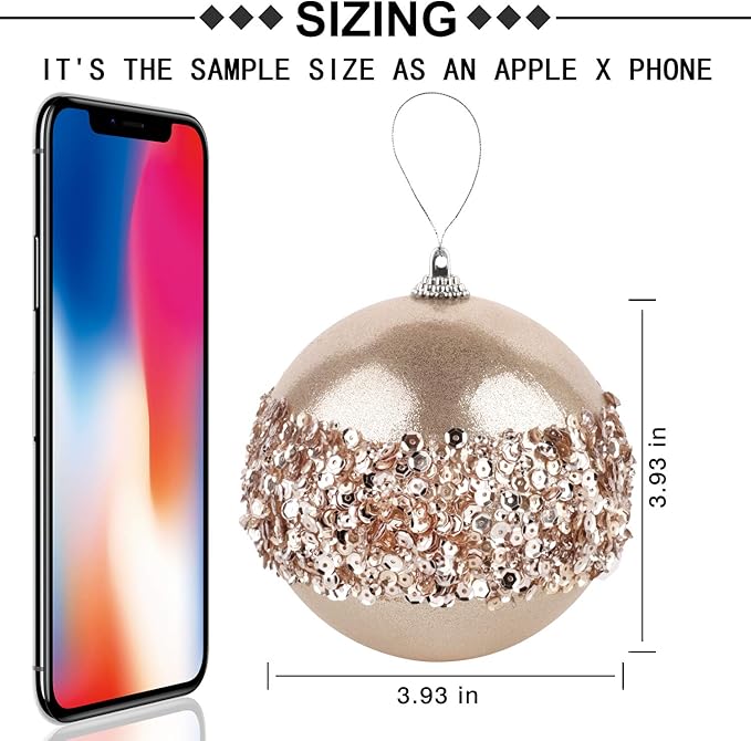 4pc Champagne Shatterproof 4" Christmas Ball Ornaments for Trees, Weddings, Holiday Decor