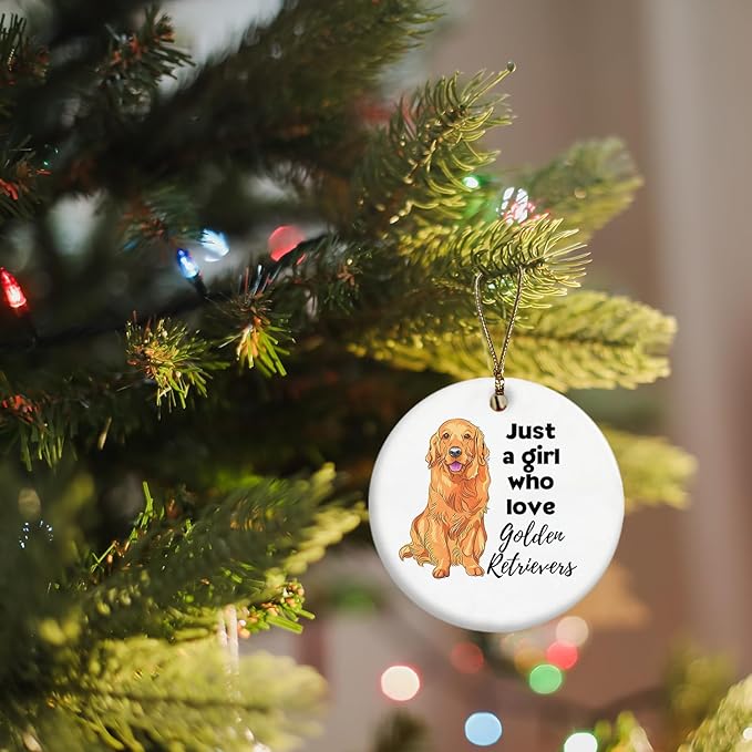 Golden Retriever Ornaments for Christmas Tree, Dogs Lovers Gifts for Women, Just a Girl Who Loves Golden Retriever Ceramic Christmas Tree Ornaments