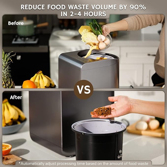 Airthereal Revive Electric Kitchen Composter, SHARKSDEN Tri-Blade, Turn Food Waste and Scraps into Dry Compost Fertilizer for Plants, R500 Gray
