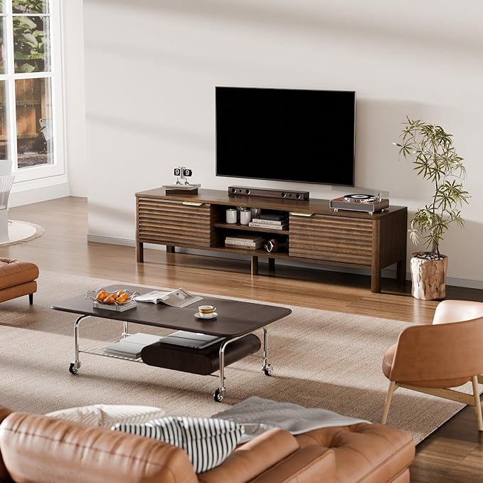 TV Stand for Living Room - up to 65 Inch TVs Mid Century Modern Entertainment Center with Storage and Adjustable Shelves, Media Console Table Walnut 59"