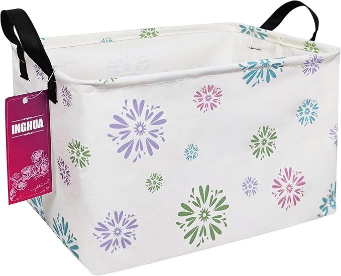 Rectangular Storage Basket Fabric Organizer Bin for Toys,Books,Clothes,Gifts,Pets-Perfect for Home,Office,Nursery,Dorm,Shelf(Rec-Colorful fireworks)