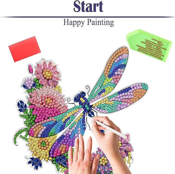 Diamond Painting Kits for Adults Beginners, 5D Full Drill Dragonfly Crystal Art Desktop Ornament, DIY Single Sided Home Office Desk Decor, Creative Craft Gift Set with Tools