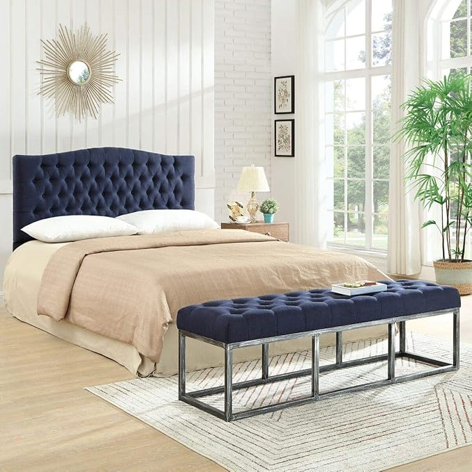 24KF Upholstered Tufted Button Linen Fabric Headboard,Comfortable Fashional Headboard Queen/Full Size,Navy Blue