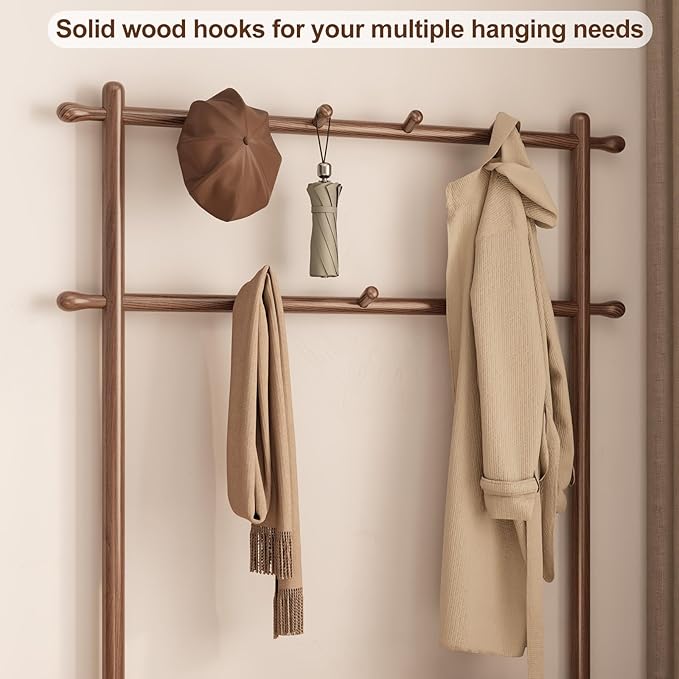 Coat Rack with Shoe Storage, Wooden Hall Tree with Bench, 11 Hooks and 2-Tier Storage Shelves, 3-in-1, Entryway Bench with Coat Rack (39.3"-Walnut)