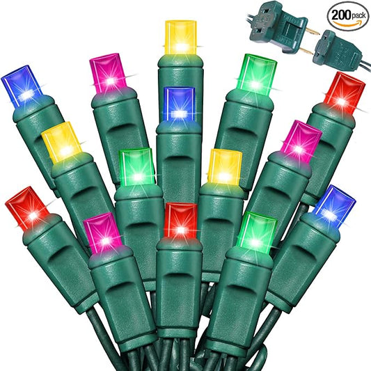 200LED (4pk of 50L) String Lights, LED Christmas Lights, 6" SPACING,Green Wire,Multicolour