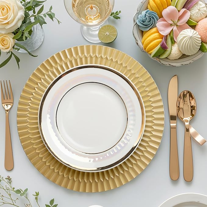 Gold Charger Plates Set of 12, 13" Plastic Chargers for Dinner Plates, SThanksgiving, Christmas Party Banquet Serveware Supplies