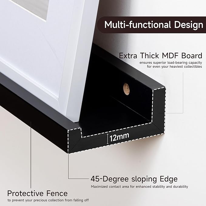 Picture Ledge Shelf for Wall, Floating Shelves Set of 4, 36 Inch Long Nursery Book Shelves for Toys Storage, Kids Bookshelf Wall Mounted for Books Photo Frames, Black