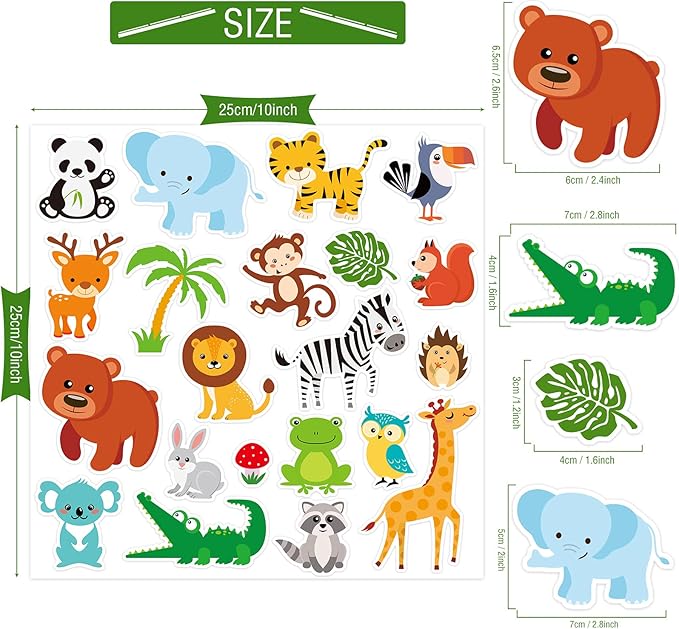 20 PCS Jungle Animals Thick Gel Clings Jungle Window Gel Clings Decals Stickers for Kids Toddlers and Adults Home Airplane Classroom Nursery Zoo Animals Party Supplies Decorations