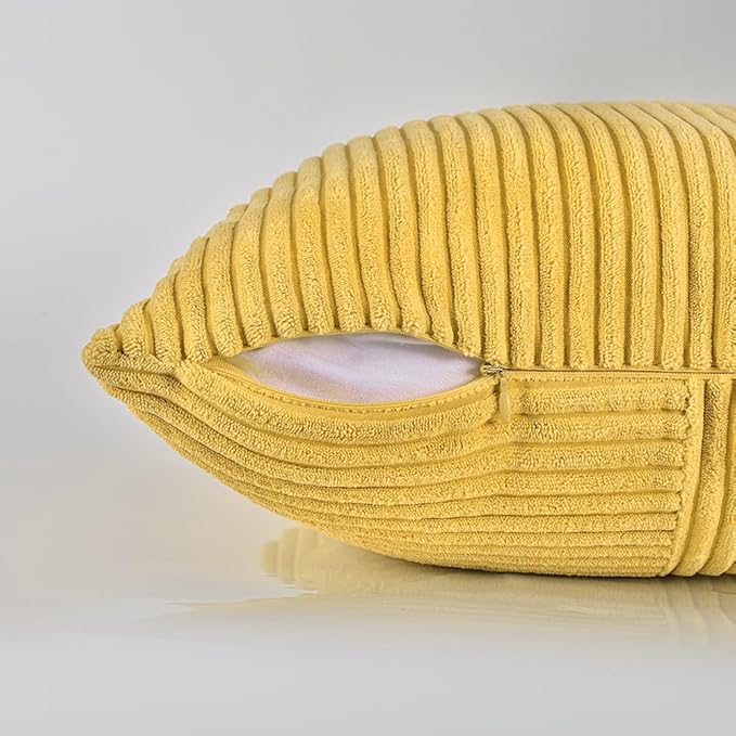 Fancy Homi 2 Packs Yellow Big Decorative Throw Pillow Covers 24x24 Inch for Couch Bed Sofa, Rustic Farmhouse Boho Home Decor, Soft Corss Corduroy Patchwork Accent Square Cushion Case 60x60 cm