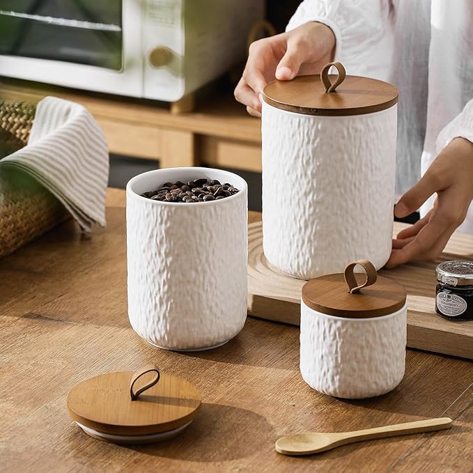 Kitchen Canisters for Countertop, Ceramic Coffee Canisters with Airtight Lids Food Storage Jars Sugar Container for Kitchen Counter Tea, Coffee Beans, Spice (#001White-27oz/800ml)