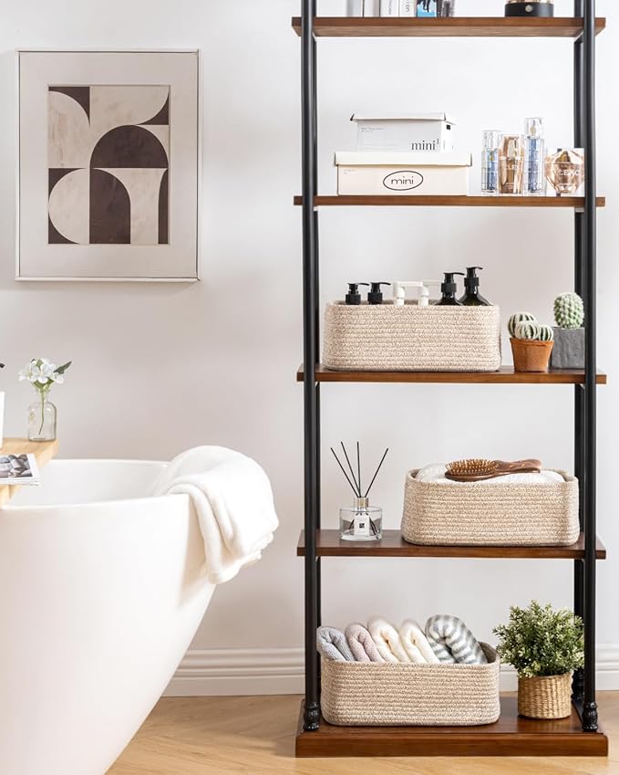 KALLAX Small Woven Basket, 13.5 x 9.5 x 5 Inches, Storage Basket for Organizing, Cute Small Rope Shelf Closet Cube Storage Bins Baskets for Shelves, Dog Toy Gift Baskets Empty, 3 Packs, Mixed Brown