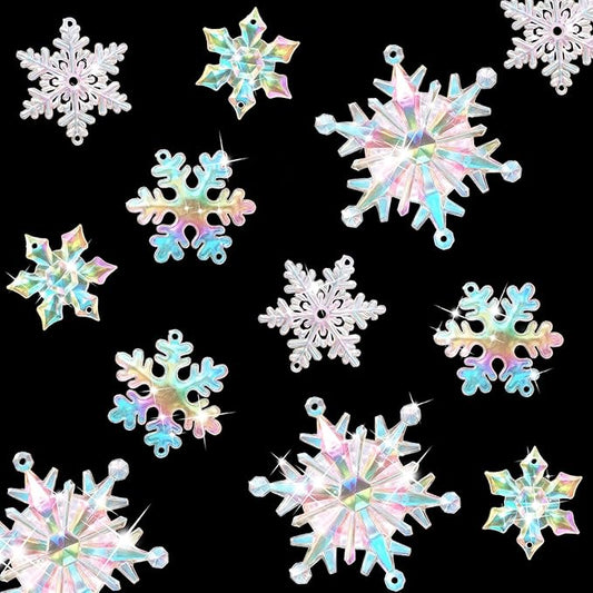 Dilunave 40 Pieces Christmas Snowflake Ornaments Acrylic Christmas Tree Decorations Crystal Snowflakes Translucent Winter Hanging Ornament for Tree(Iridescent)