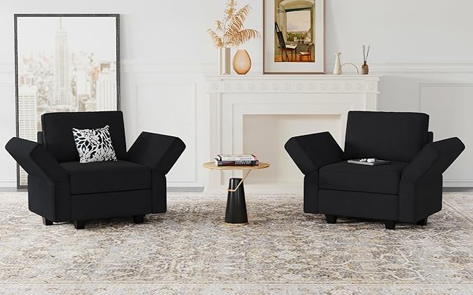 Belffin Modular Sectional Arm Accent Chair with Storage Seat Velvet Armchair Single Sofa Club Chair Black