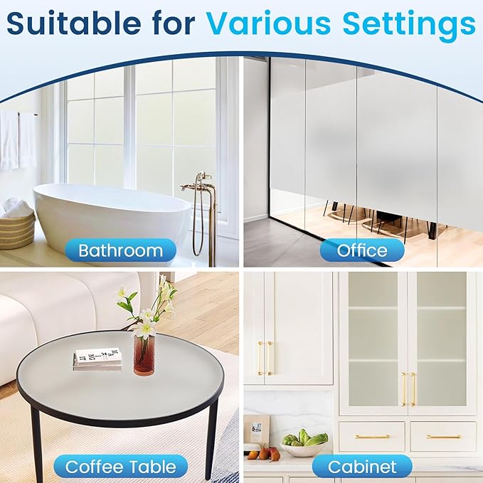 DOWELL Window Privacy Film, Frosted Glass Window Film, Static Cling Non-Adhesive Glass Clings, Sun Blocking Opaque Door Coverings, Reusable Door Sticker for Bathroom Home Office, White, 17.5" x 157.5"