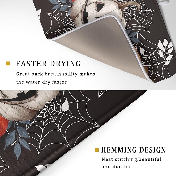 Halloween Dish Drying Mat for Kitchen Counter Spooky Pumpkins Spiderweb Super Absorbent Reversible Microfiber Kitchen Countertop Protector Dishes Pad Large 18x24 inch