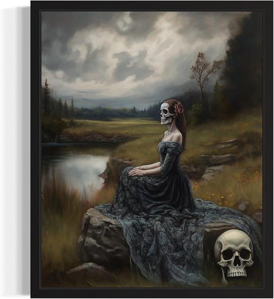 Widow Ghost Poster Art Print, Halloween Scary Vintage Wall Art Academia Spooky Painting Decoration for Horror Prints, Gothic Posters Bedroom Decor 89 (Widow Ghost, 8 x 10 inches, Black Frame)