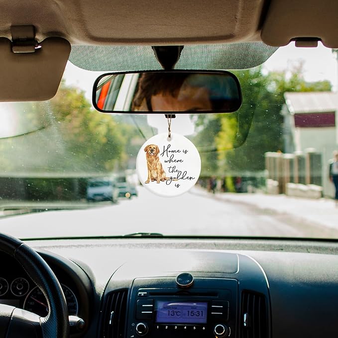 Golden Retriever Decor Gifts Ornament, Home is Where The Golden is Ceramic Christmas Ornament Keepsake Sign Plaque