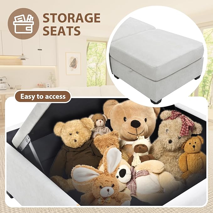 mestyl Modular Sectional Sofa Convertible Sofa Couch Set with Storage for Living Room, Modern 4 Seater Modular Sectional Couch (Beige)