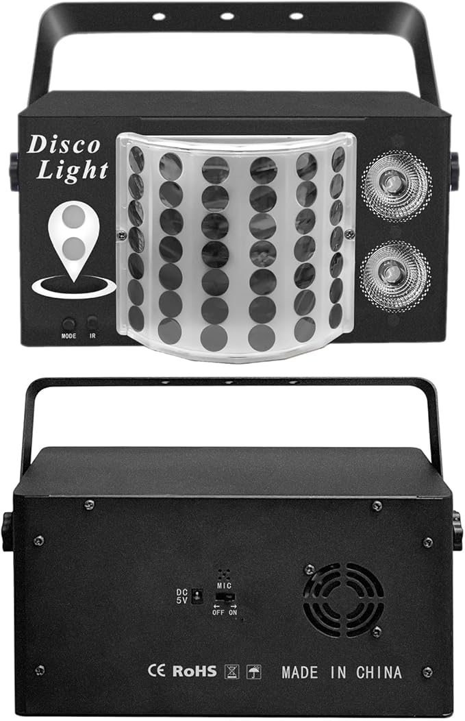 3-in-1 Disco Party Lights, LED DJ Rave Strobe Light, Sound Activated Remote Control Stage Light Projecter Dancing Lights for Wedding Birthday Christmas Holiday Music Show Dance (8.46“*4.52”*5.3“)