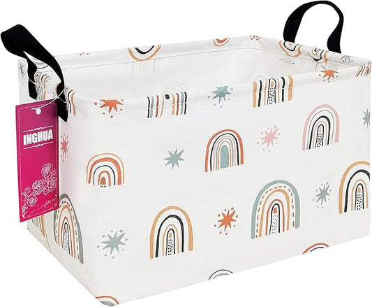 Rectangular Storage Basket Fabric Organizer Bin for Toys,Books,Clothes,Gifts,Pets-Perfect for Home,Office,Nursery,Dorm,Shelf(Rec-Star Rainbow )