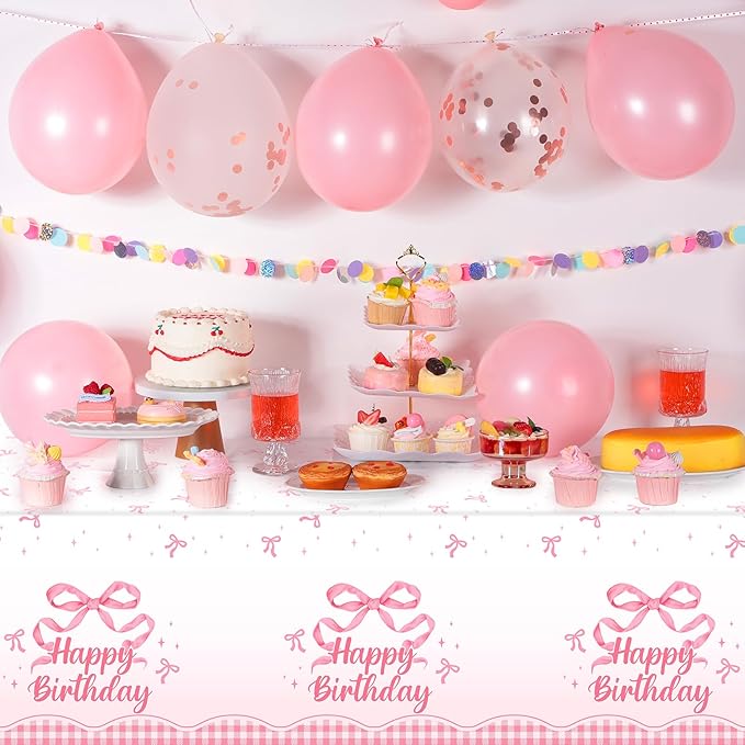 3 Pack Coquette Pink Bow Plastic Tablecloth, 54 X 108Inch Disposable Pink Bow Table Cloth for Rectangle Tables Waterproof Table Cover for Girls Bridal Wedding Birthday Party
