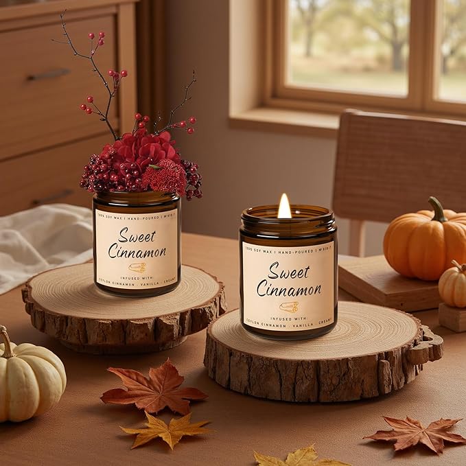 Auelife Fall Candle, Sweet Cinnamon Scented Candle, Fall Scents Soy Candles for Home Scented - Autumn Candles Gifts Set for Men and Women, Holiday, Thanksgiving, 7oz