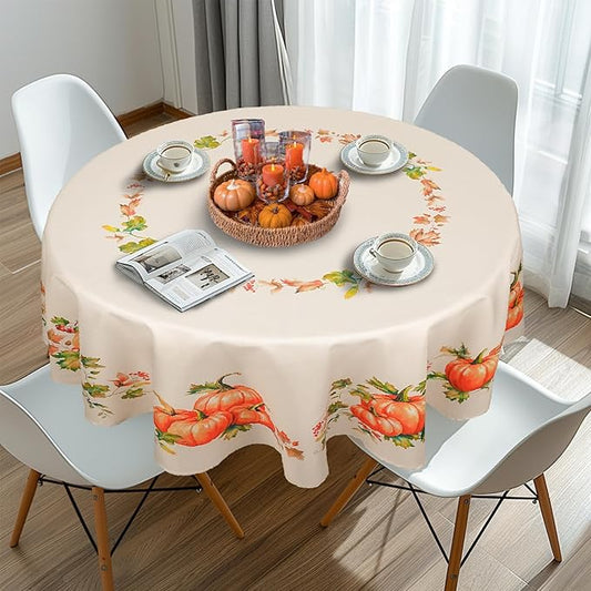 Fall Tablecloth 54"x72" Orange Pumpkin Table Cloth for Rectangle Table, Waterproof Fall Table Cover for Fall Harvest Party Decoration
