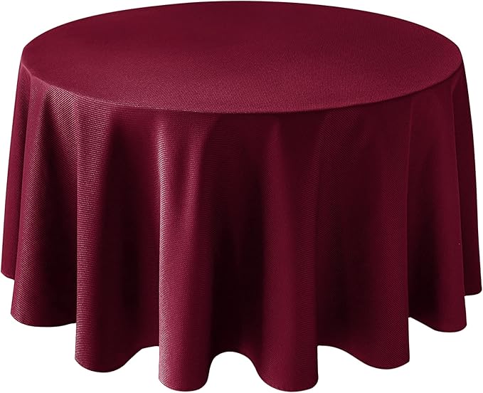 Biscaynebay Textured Fabric Christmas Round Table Cloth 90", Burgundy Water Resistant Washable Folding Table Cloths for Dining, Kitchen, Wedding & Parties Machine Washable
