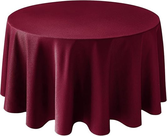 Biscaynebay Textured Fabric Christmas Round Table Cloth 90", Burgundy Water Resistant Washable Folding Table Cloths for Dining, Kitchen, Wedding & Parties Machine Washable