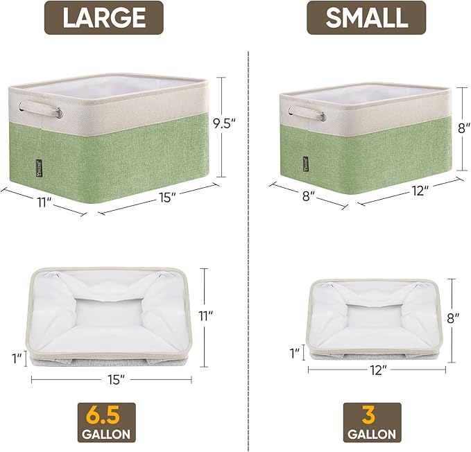 BALEINE 2 Pack Fabric Storage Bins for Shelves, Linen Storage Baskets for Organizing, Decorative Closet Bins for Clothes, Home (Green, 12"x8"x8")