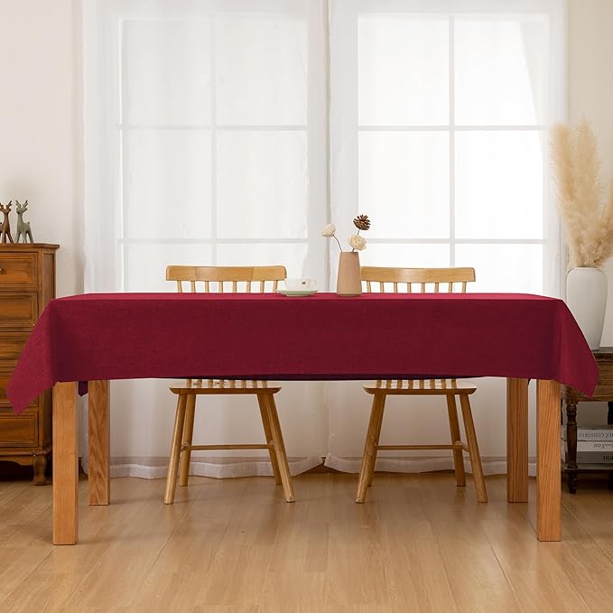 Hiasan Faux Linen Rectangle Tablecloth - Wrinkle and Stain Resistant Washable Table Cloth for Kitchen Dining Room Holiday Table Cover for Dinner, Red, 54 x 120 Inch
