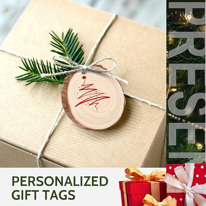 Falling in Art 2.3-3.1 Inches Natural Wood Slices Set for Crafts - 25Pcs Round Wood Discs with Pre-drilled Hole for DIY Projects, Christmas Ornaments and Wedding Decoration