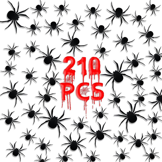 210 Pcs Halloween Spider Decorations Indoor, 4 Sizes 3D Plastic Spider Stickers Halloween Party Supplies Decorations for Home Wall Stickers Decor - Indoor Outdoor Room Window Décor