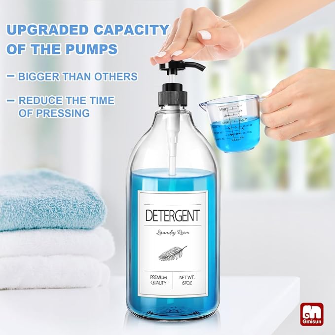 GMISUN Laundry Detergent Soap Dispenser, Liquid Laundry Detergent Dispenser, Container for Farmhouse Room Decor, Organizer for Liquid DetergentSoftenerBleach Storage Bottle(64 Oz Set of 4)