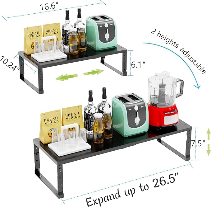 Expandable,Stackable Spice Rack,Seasoning Organizer and Storage,Spices Jar Racks for Cabinet,Countertop, Metal Pantry, Cupboard,Laundry Storages,Heavy Duty(1 Pack/Large/Black)