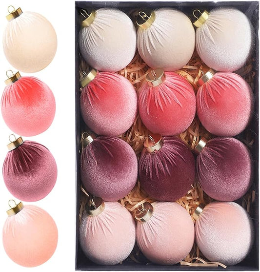 12Pcs Velvet Christmas Ornaments Balls,Pink Christmas Tree Decoration Shatterproof Ball with Hanging for Party Decor Multicolor Pink Beige 80mm/3.15in