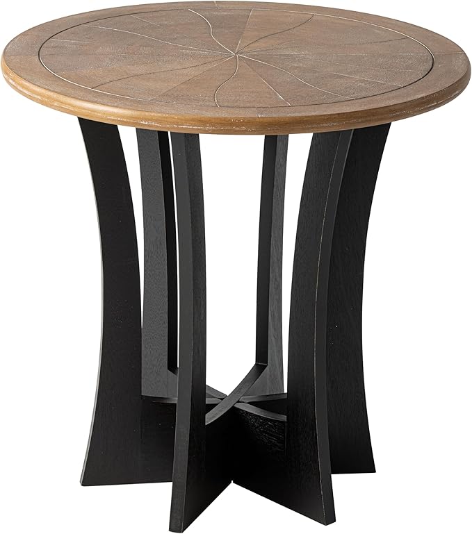 Farmhouse Round End Table with Criss-Cross Wood Legs, Rustic French Country Side Table for Dinning or Living Room, Modern, Black, Natural Wood, 23.62’’W*23.62’’D*23.22’’H