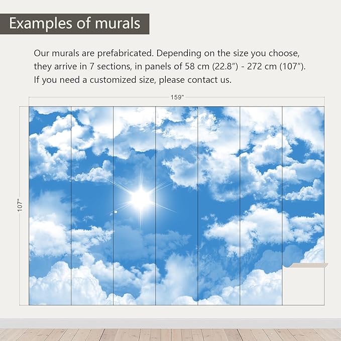 AFZEVEB-Ceiling Mural Blue Sky White Clouds Wallpaper for Living Room 159"x107"(Not Peel and Stick)