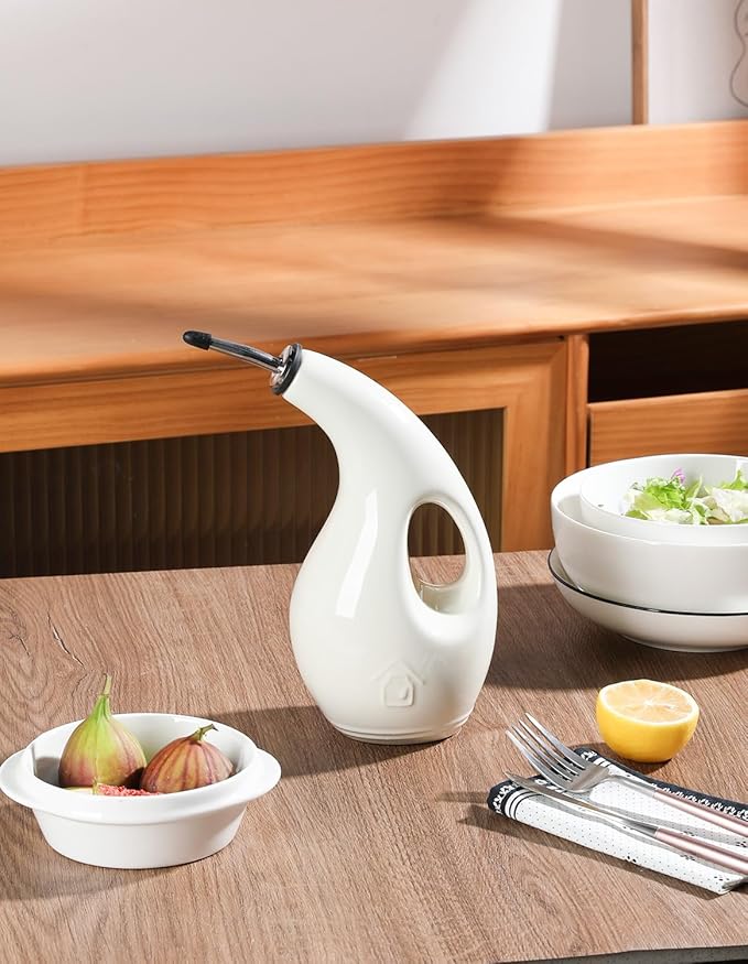 Sweejar Ceramic Olive Oil Dispenser Bottle,24 Oz Opaque Cruet Protects EVOO Oil to Reduce Oxidation, Suitable for Storage Vinegar, Coffee Syrups, Liquids (Beige)