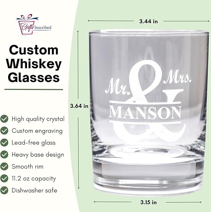 Gifts Inscribed Personalized Whiskey Decanter Set - Engraved Whiskey Decanter Bottle & Set of 2 Custom Drinking Glasses Laser Etched - Customized Whisky Gift for Wedding, Birthday, Fathers Day