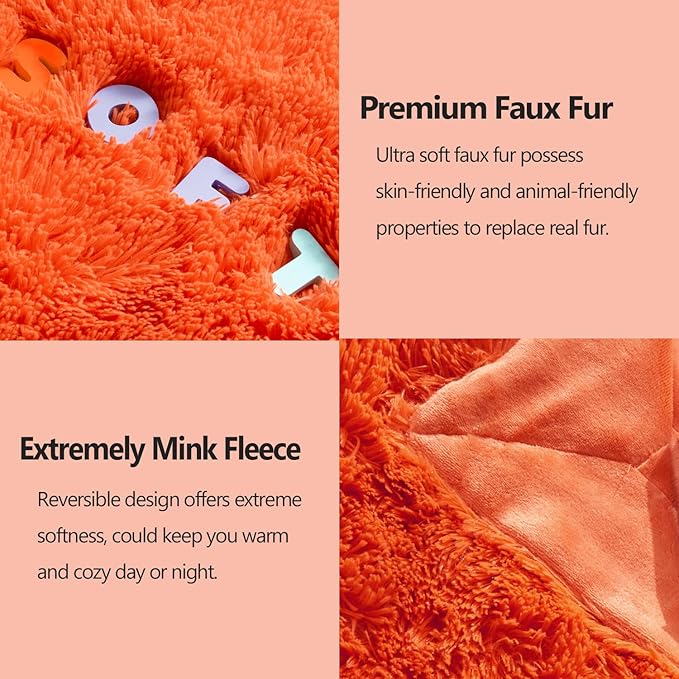 GONAAP Fuzzy Faux Fur Throw Blanket Queen Size Orange Super Soft Cozy Plush Fuzzy Shaggy Blanket for Couch Sofa Bed (Orange, Queen(90"x90"))