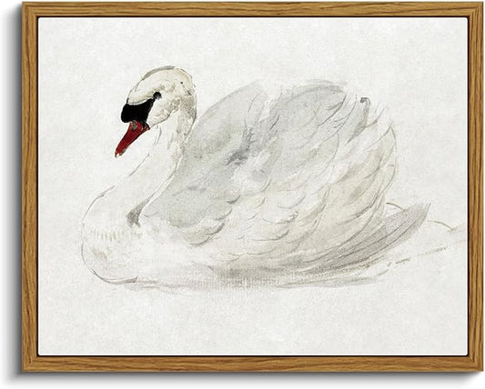 VIYYIEA Framed Canvas Wall Art, White Swan Wall Art for Living Room, Vintage Animal Oil Painting Picture, Aesthetic Home Decor, Bathroom Wall Decor -【Swan】-(10L x 8W)