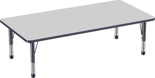 Factory Direct Partners FDP Rectangle Activity School and Classroom Kids Table (36 x 72 inch), Toddler Legs, Adjustable Height 15-24 inches - Gray Top and Navy Edge